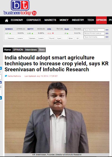 Interview of KR Sreenivasan, CEO of Infoholic Research in Business Today